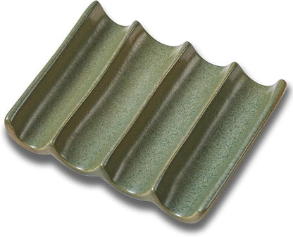 Ceramic Soap Dish, Draining Bar Soap Holder Tray, Soap Saver for Shower, Bathroom, Sink, Kitchen and Countertop, Decorative Square Soap Dish, Green 1 Pcs