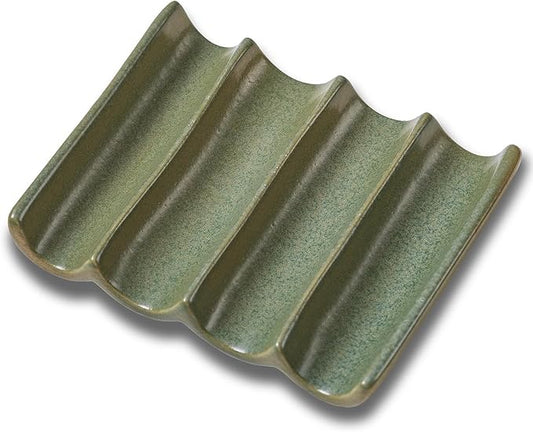 Ceramic Soap Dish, Draining Bar Soap Holder Tray, Soap Saver for Shower, Bathroom, Sink, Kitchen and Countertop, Decorative Square Soap Dish, Green 1 Pcs