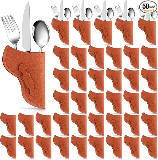 50 Pieces Cowboy Holster Silverware Holders Felt Western Party Tableware Supplies Cutlery Sleeve Knife and Fork Holder Vintage Utensil Holders for Western Rodeo Party Favors