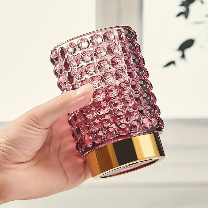 Makeup Brush Holder Organizer,Toothbrush Holders,Desk Pen Pencil Holder,Multifunctional Vintage Glass Brush Cup(A38-8-US/Red/L)