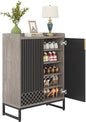 LITTLE TREE Shoe Cabinet for Entryway, 5-Tier Shoe Cabinet with Doors, Modern Shoe Storage Cabinet, Gray Wooden Shoe Cabinets with Black Metal Legs for Living Room, Bedroom