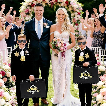 Ring Security Wedding Ring Bearer Aluminum Briefcase-Padded Slits Holder Ring Bearer Gifts Security Box for Proposal Ceremony Wedding Day,Security Badge Props for Boys Kid