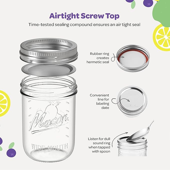 Wide Mouth Mason Jars 64 oz [3 Pack] With Mason Jar Lids and Bands, Mason Jars 64 oz - For Canning, Fermenting, Pickling - Jar Decor - Microwave/Freeze/Dishwasher Safe.