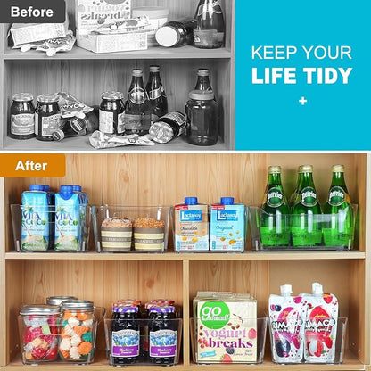 Heyuzb 8 Pack Plastic Organizer Bins and 20 Pcs Freezer Bags Multi-Use Pantry Organizers and Storage Clear Storage Bins for Organizing Kitchen, Fridge, Cabinet and Shelf