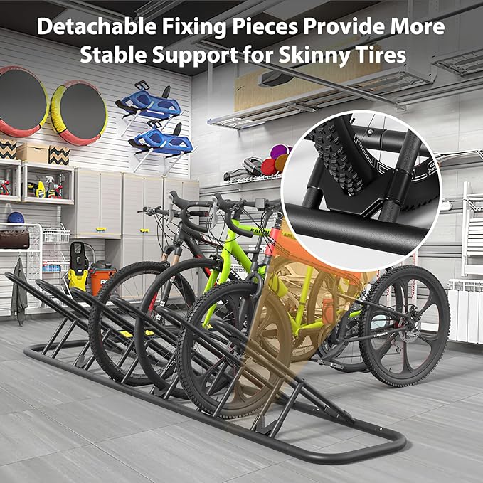 Mr IRONSTONE Floor Bike Rack for Garage, Indoor Outdoor Bicycle Storage Stand, Bike Parking Rack for Mountain, Road & Kids Cycles (Black, 6-Slot)