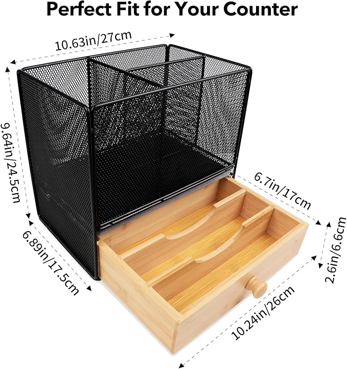 Kitchen Utensil Holder Countertop, Extra Large Utensil Organizer with Drawer, 2-In-1 Utensil & Silverware Holder for Countertop, Kitchen Organizer for Cookware Spatula, with Quick Dry Diatomite Base