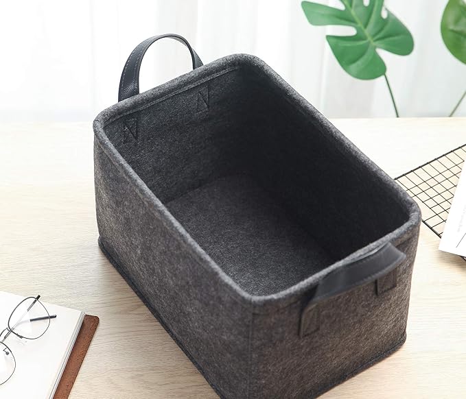 Collapsible Storage Basket with Carry Handles Felt Fabric Storage Bin Durable Organizer for Gift Toys Shoes Clothes Towels Nursery Home Laundry Office Decorative Organizing Box(Dark grey)