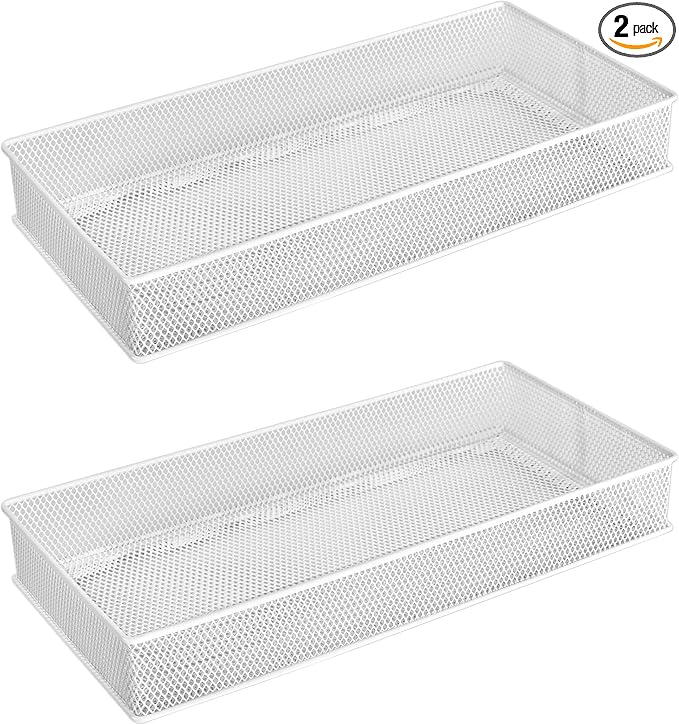 YBM HOME White Mesh Drawer Cabinet and or Shelf Organizer Bins, School Supply Holder Office Desktop Organizer Basket (2, 6x12x2 Inch)
