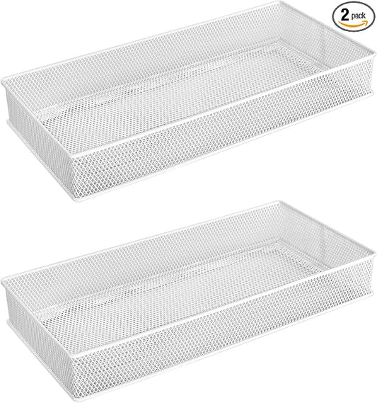 YBM HOME White Mesh Drawer Cabinet and or Shelf Organizer Bins, School Supply Holder Office Desktop Organizer Basket (2, 6x12x2 Inch)