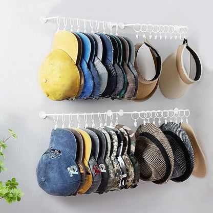 Hat Rack Wall Cap Organizer - Baseball Hat Racks Display Holder with 40 Hooks - Modern Metal Black Hats Storage Wall Mounted Caps Hanger Set of 4 for Closet Door Bedroom Entryway Laundry(White)