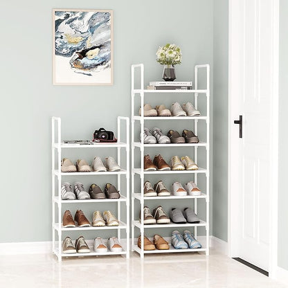10-Tier Large Capacity Shoe Rack, Sturdy Narrow Shoe Stand for Entryway, Closet, Hallway, 20-25 Pairs Waterproof Dustproof Shoe Storage, Space Saving Tall Shoe Tower(White)