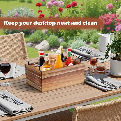 Wooden Silverware Caddy Organizer, Acacia Wooden Silverware Holder, Utensil Holder for Party, Large 11“x6.7"x4"