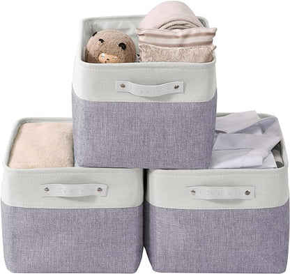 DECOMOMO Storage Bins, Large Fabric Storage Baskets for Shelves, Decorative Linen Closet Organizer, 15 x 11 x 9.5 inches (Purple & White, 3 Pack)