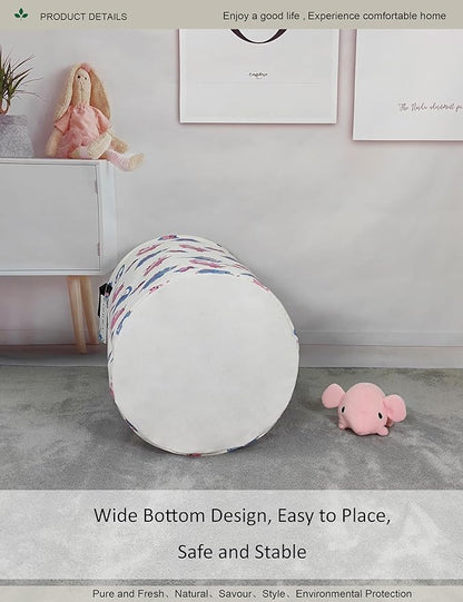 Round waterproof laundry basket,foldable storage basket,laundry Hampers with handle,gift basket,suitable for children's room and toy storage (Pink Dinosaur)