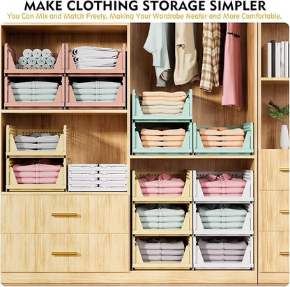 SNSLXH 5 Pack Stackable Closet Organizer Box, Multifunctional & Foldable Closet Storage Basket for Bathroom Kitchen Laundry Room Wardrobe Storage, Space-Saving Clothes Storage Drawer Organizer, Green