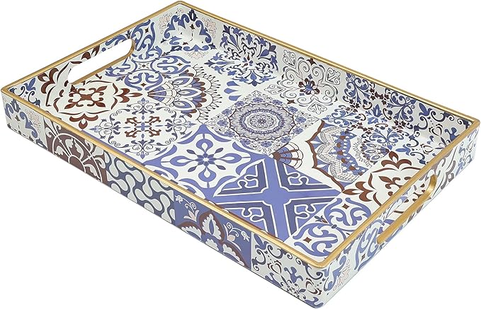 Spsyrine Bathroom Vanity Tray with Handles for Dresser Tops, Countertop, Perfume Decorative Tray, 11.8” * 7.87” *1.37” C1