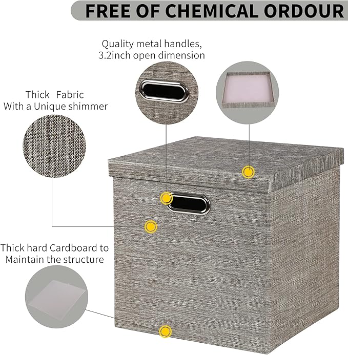 Posprica Storage Bins with Lids,13×13×13 Foldable Storage Cube Baskets Boxes Fabric Drawers for Closet Shelf Cabinet Bookcase,Set of 4,Coffee