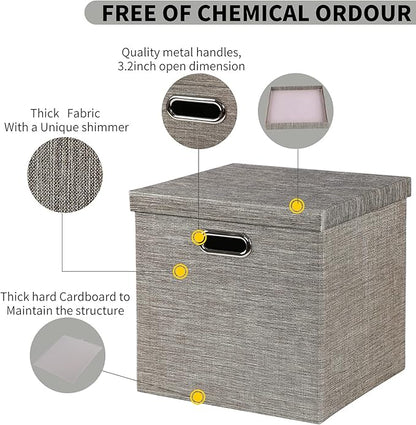 Posprica Storage Bins with Lids,13×13×13 Foldable Storage Cube Baskets Boxes Fabric Drawers for Closet Shelf Cabinet Bookcase,Set of 4,Coffee
