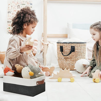 DULLEMELO Small Storage Bin, Collapsible Rectangular Fabric Basket for Organizing, Shelves, Closets, Nursery, Home, Office, Empty Gift Basket (White&Black)