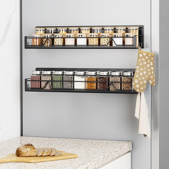 Mystozer 16.9 Inch Wide Large Capacity Magnetic Spice Rack for Refrigerator,2 Pack Metal Fridge Shelf Kitchen Organizers and Storage Fridge Organizer Spicy Shelf Spice Rack（Black）