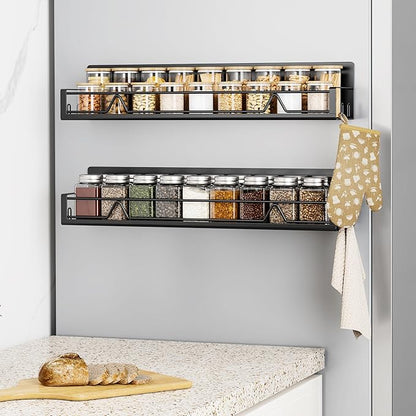 Mystozer 16.9 Inch Wide Large Capacity Magnetic Spice Rack for Refrigerator,2 Pack Metal Fridge Shelf Kitchen Organizers and Storage Fridge Organizer Spicy Shelf Spice Rack（Black）