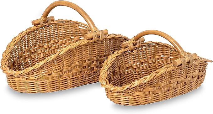 The Basket Lady Wicker Gathering Basket, Large, 22.5 in L x 12.5 in W x 12 in H, Sandstone (Sold Individually)