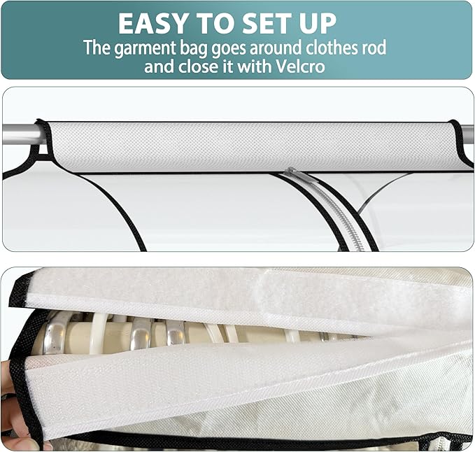 Liuoud 22” Gusseted Garment Bags for Hanging Clothes, All Clear Clothes Cover for Closet Storage, Wardrobe Coat Protector for Suit, Shirt Dress, Bottom Enclosed, 2 Pack, 40” Long