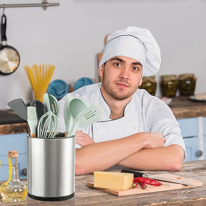 LIBODOUR Utensil Holder,4-in-1 Large Kitchen Utensil Holder For Counter,Rotating Silverware Organizer Cooking Flatware Spoon Spatula Tool Cutlery Container Stainless Steel Caddy