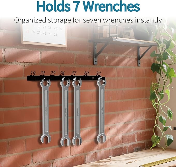 Metal Wrench Organizer, Wall-Mounted Storage Rack for Wrenches, Gift for Professional Mechanics, Sturdy Metal Rack, Combination Wrench Organizer for Wall, Holder for 7 wrenches（Fits 19mm to 32mm）