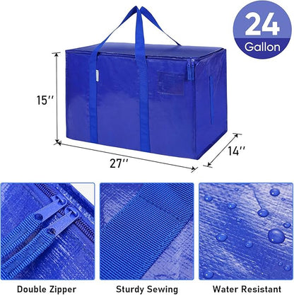 TICONN 8 Pack Extra Large Moving Bags Heavy Duty with Zippers & Carrying Handles, Durable Storage Bags Moving Boxes for Closet Organizers and Storage (8 Pack, Blue)
