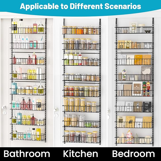 ElegantArray 8-Tier Pantry Door Oragnizer, Over The Door Pantry Organizer Rack and Storage, Hanging Spice Rack Shelves Door, Home Office Laundry Room Bathroom & Kitchen Organization Essentials Metal