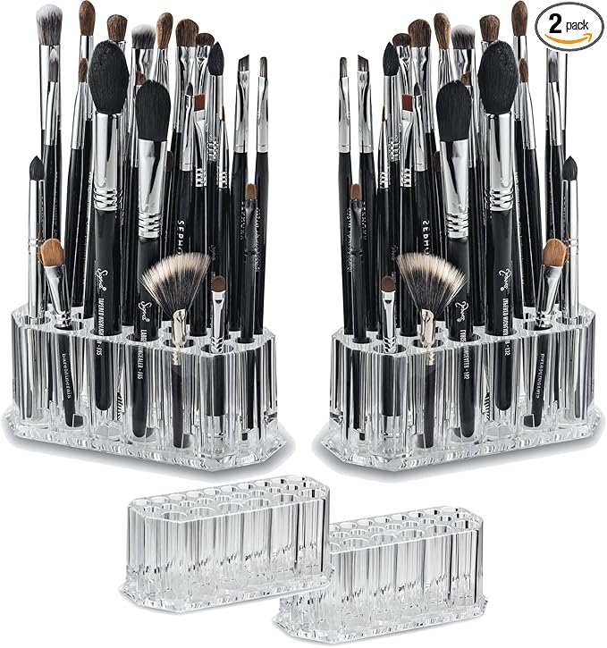 Acrylic Makeup Brush Organizer Slim Handle Storage Holder 26 Space Organization Cosmetic Storage Display Case Refillable Container (2)