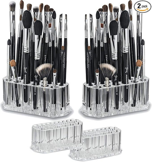 Acrylic Makeup Brush Organizer Slim Handle Storage Holder 26 Space Organization Cosmetic Storage Display Case Refillable Container (2)