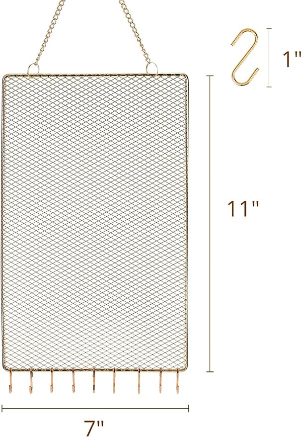 Heesch 2 Pack Earring Holder Wall Mounted Hanging Jewelry Organizer Display Decorative Metal Diamond Shape with Hooks for Necklaces Bracelets (Gold)