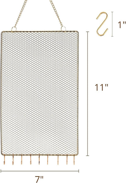 Heesch 2 Pack Earring Holder Wall Mounted Hanging Jewelry Organizer Display Decorative Metal Diamond Shape with Hooks for Necklaces Bracelets (Gold)