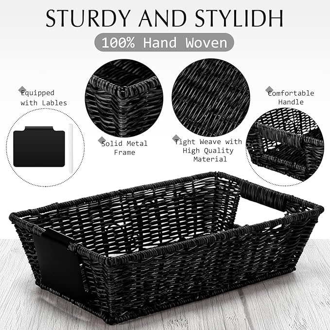 Marsui 9 Pcs Wicker Storage Baskets for Pantry Organization with Handle Labels Handwoven Multi-size Brown Small Organizer Baskets Storage Bins Container for Shelves Closet Toilet Christmas Holiday