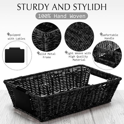 Marsui 9 Pcs Wicker Storage Baskets for Pantry Organization with Handle Labels Handwoven Multi-size Brown Small Organizer Baskets Storage Bins Container for Shelves Closet Toilet Christmas Holiday