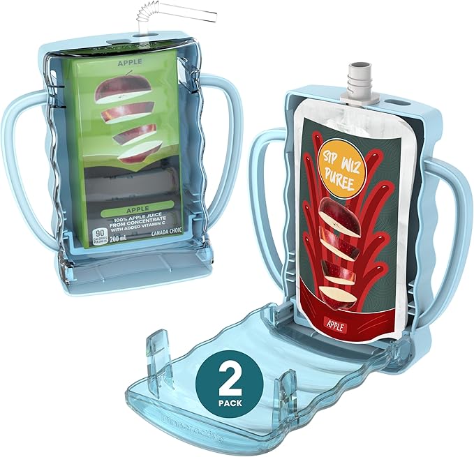 Dinneractive Sip Wiz - Baby Pouch Holder No Squeeze Pouch Food Pouches & Juice Box Holder - Anti-Squeeze Yogurt Pouch Reusable Toddler Essentials 2 Pack