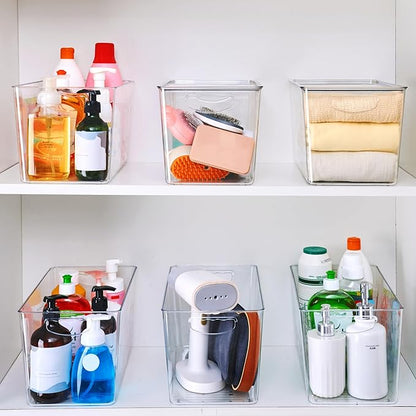 theaoo Clear Storage Bins with Lids Stackable - XLarge Plastic Containers for Pantry Organization and Storage - Perfect for kitchen,Fridge,Laundry Room,Bathroom,Garage,Closet,Cabinet Organizer -4 Pack