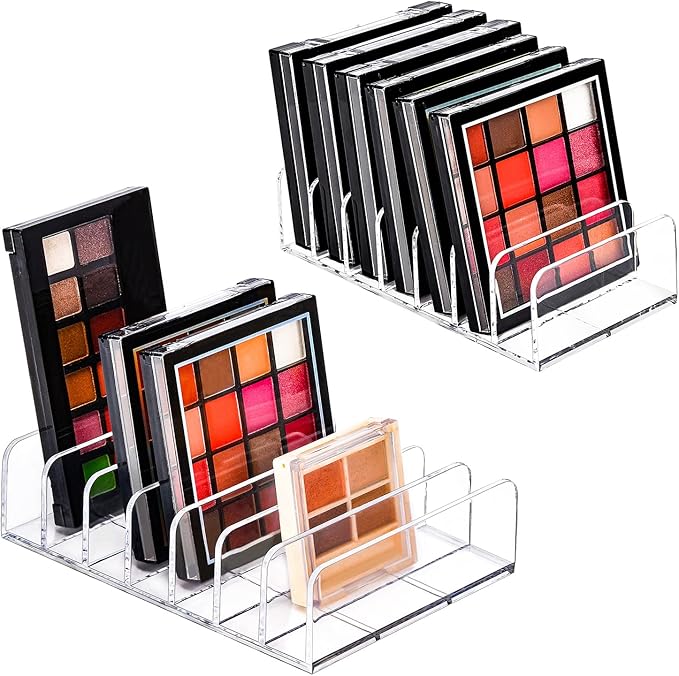 JESSCAT Makeup Storage Organizer for Eyeshadow, Clear Palette Organizer Cosmetics Display Case Makeup Holder and Storage for Palette, Lipstick Vanity Bathroom Counter (Transparent, S+L)