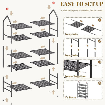 Shoe Rack, 5-Tier Shoe Organizer, Metal Storage Shelf, Shoe Rack for Closet, Free Standing Shoe Racks for Entryway, Garage & Doorway, Sturdy Shoe Shelves, Black