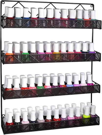 AMT 4 Tier Nail Rack, Pack Metal Wall Mount Organizer, Essential Oils Organizer, Pantry Cabinet Door Shelf Storage. Hanging Display for Spice Jars, Nail Polish, Cosmetic Beauty Bottles