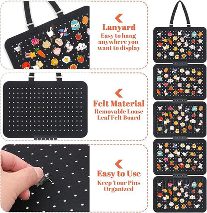 Hanging Enamel Pin Collection Display Panel, Detachable Brooch Pin Pages with 5 Loose leaf Board Pieces Badge Collection Display Holder Enamel Pin Organizer Display Case at Least 180 Pins