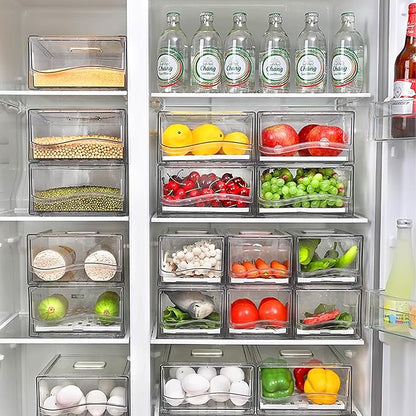 Fruit Storage Containers for Fridge with Strainer, BPA-Free Fridge Organizers and Storage, Stackable Clear Pull Out Refrigerator Organizers Drawer for Fruit,Vegetable,Produce,Berry,Food (2 Pack)