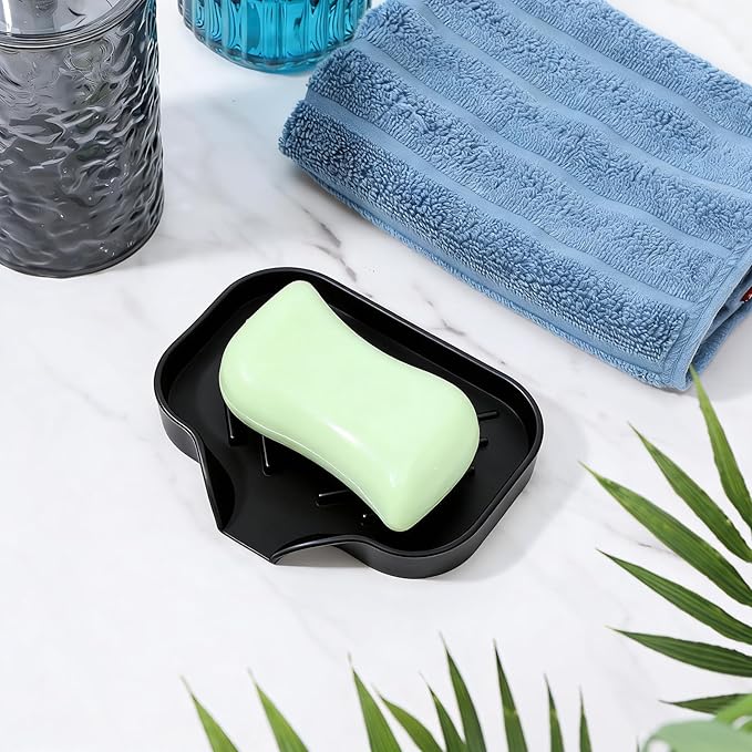 Sponge Holder with Drain Spout, Silicone Soap Dish for Bathroom & Kitchen, Rubber Shower Soap Holder, Easy to Clean, Quick Drying(Black, 4.92" x 3.9")