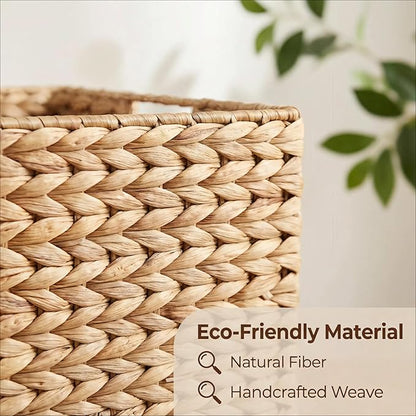 12X12X10in Water Hyacinth Storage Baskets, Wicker Storage Cubes Set of 4, Foldable Wicker Baskets for Pantry Organization, Square Baskets for Shelves
