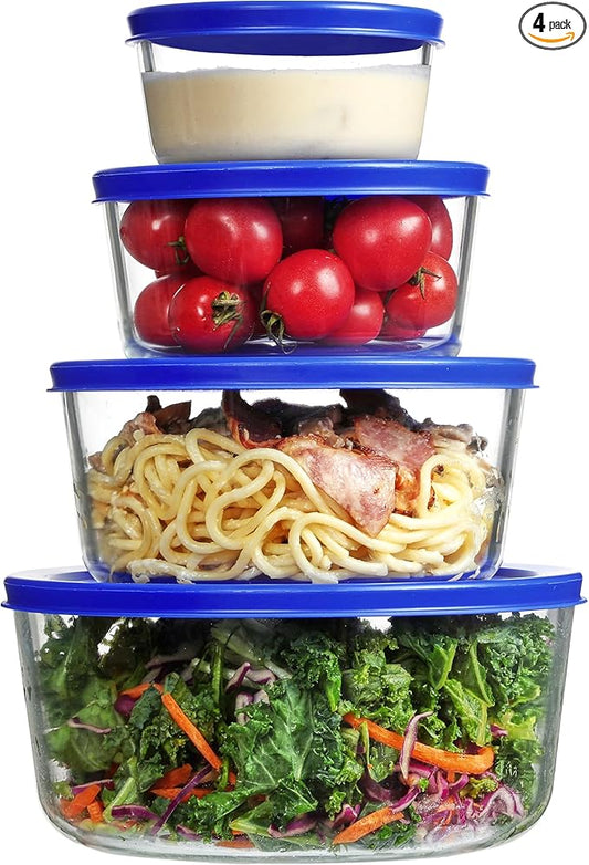 Vtopmart 4 Pack Glass Bowls with Lids (1, 2, 4, 7 Cup), Food Storage Containers, Meal Prep and Leftovers Keeper, Lunch Container, Microwave, Dishwasher & Freezer Safe