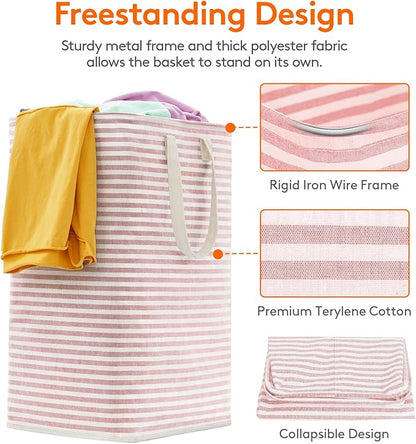 Lifewit 1 Pack Laundry Basket 80L Each, Collapsible Clothes Hamper with Reinforced Handles, Freestanding Waterproof Design for Bedroom and Laundry Room, Pink 80L Total