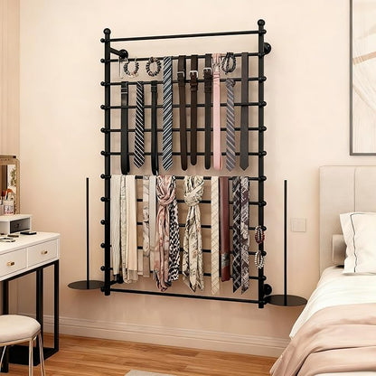 12 Layers 80cm Black Wall Display Stand Wrapping Paper Ribbon Organizer Tie Scarf Rack Belt Towel Holder Spool Hijab Stand Metal Shelving for Home, Retail Stores, Flower Shop, Studio, Sewing