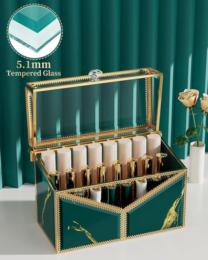 Youdepot Lipstick Organizer Lipstick Holder - 24 Spaces, Tempered Glass Lip Gloss and Perfume Organizer,Vanity Lipstick Holder and Organizer.
